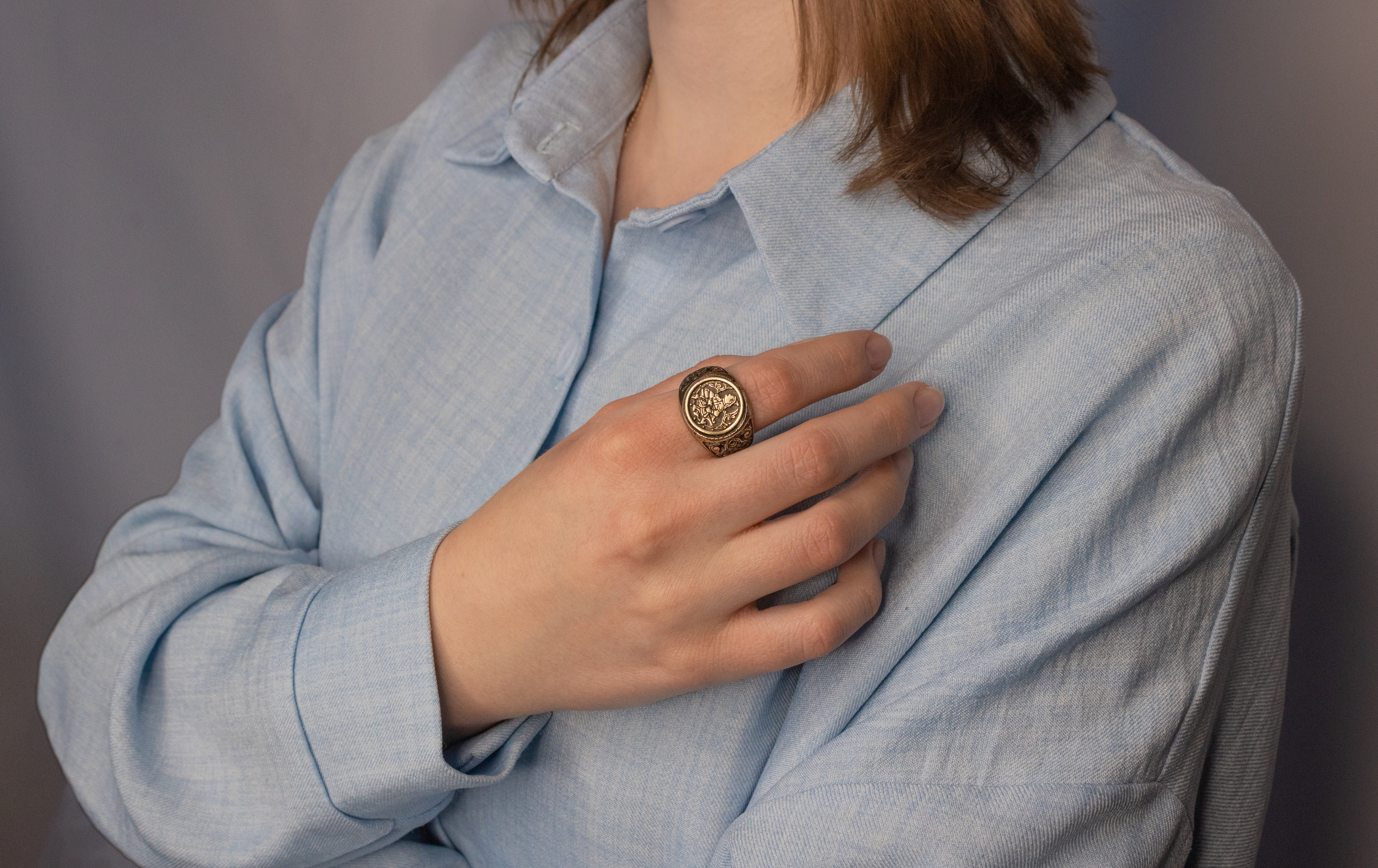 Кольцо узорчатое "Гусляр" круглое