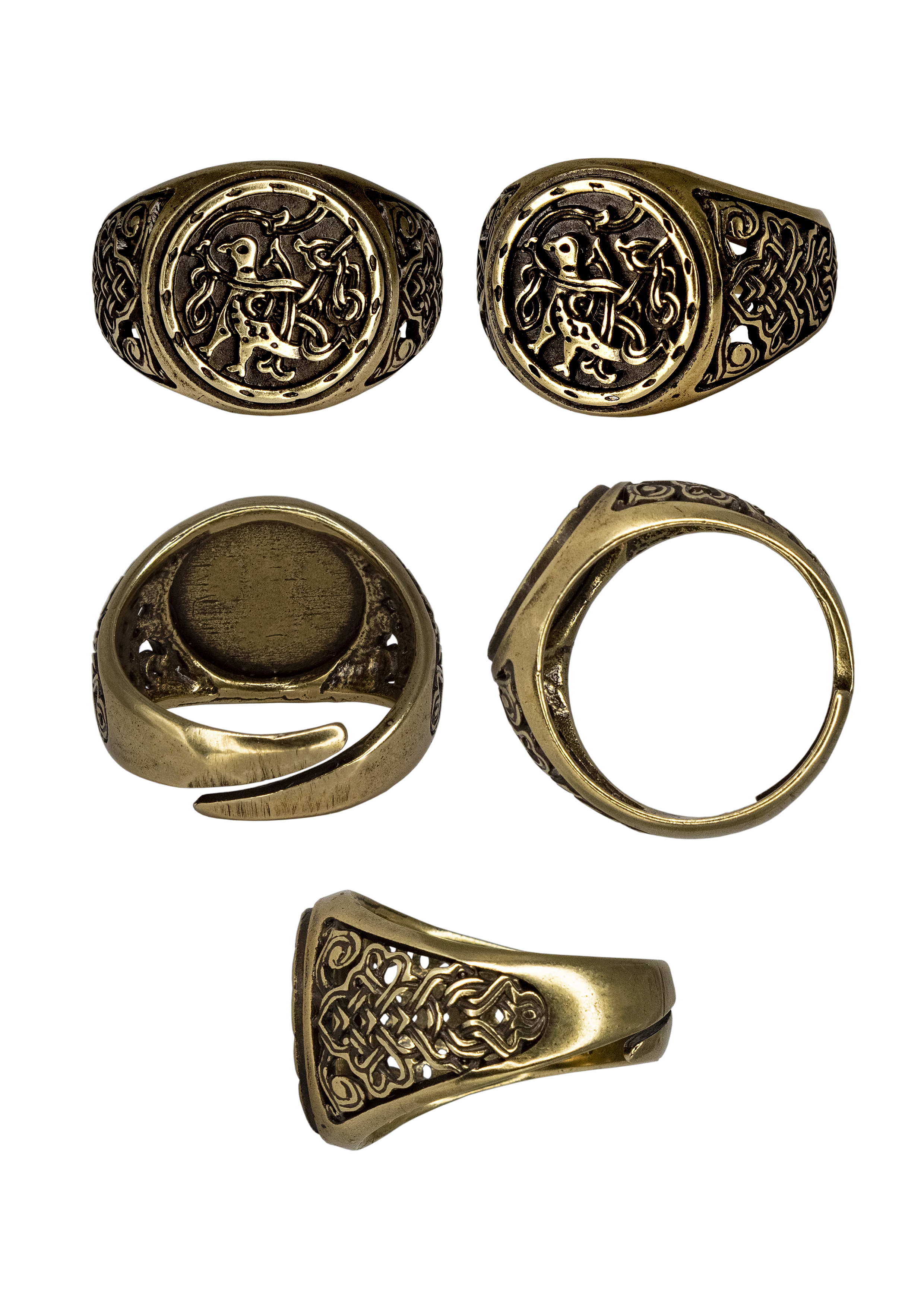 Кольцо узорчатое "Птица с переплетенным хвостом" круглое