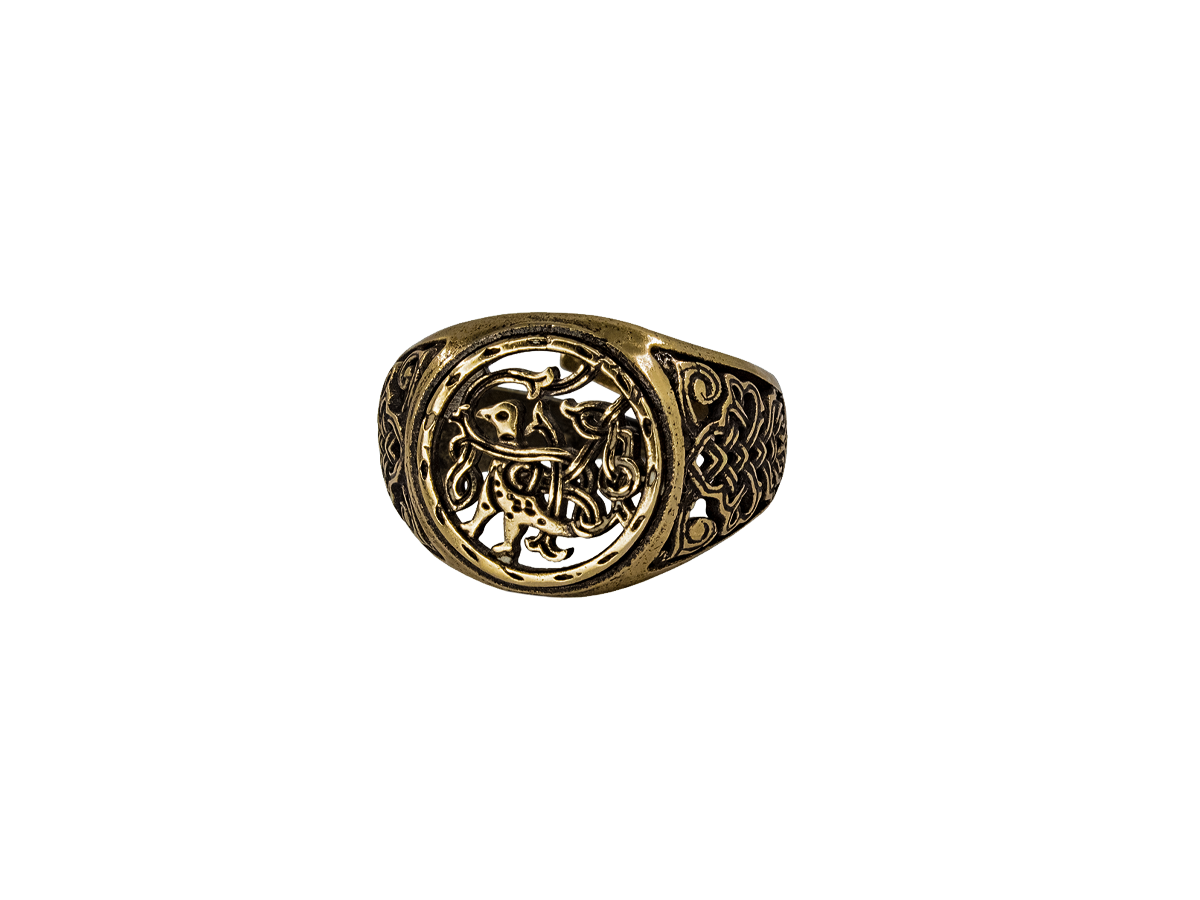 Кольцо узорчатое "Птица с переплетенным хвостом" круглое