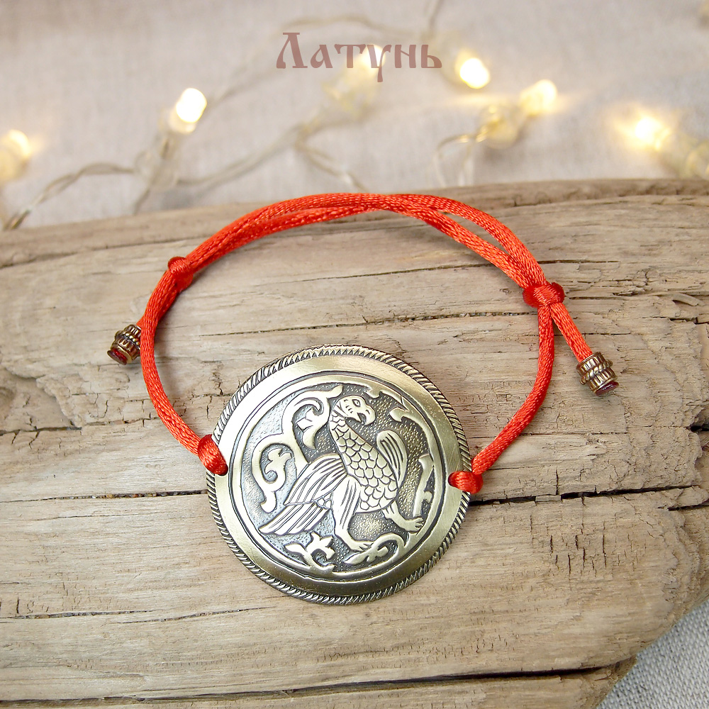 Браслет-шнурок «Суздальская птица». Тиснение