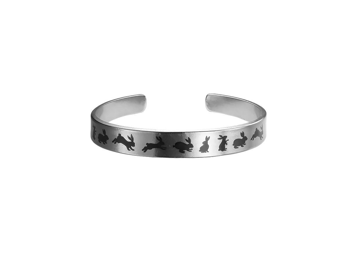 Браслет жесткий 9 мм «Зайцы» № 1. Толщина 2 мм