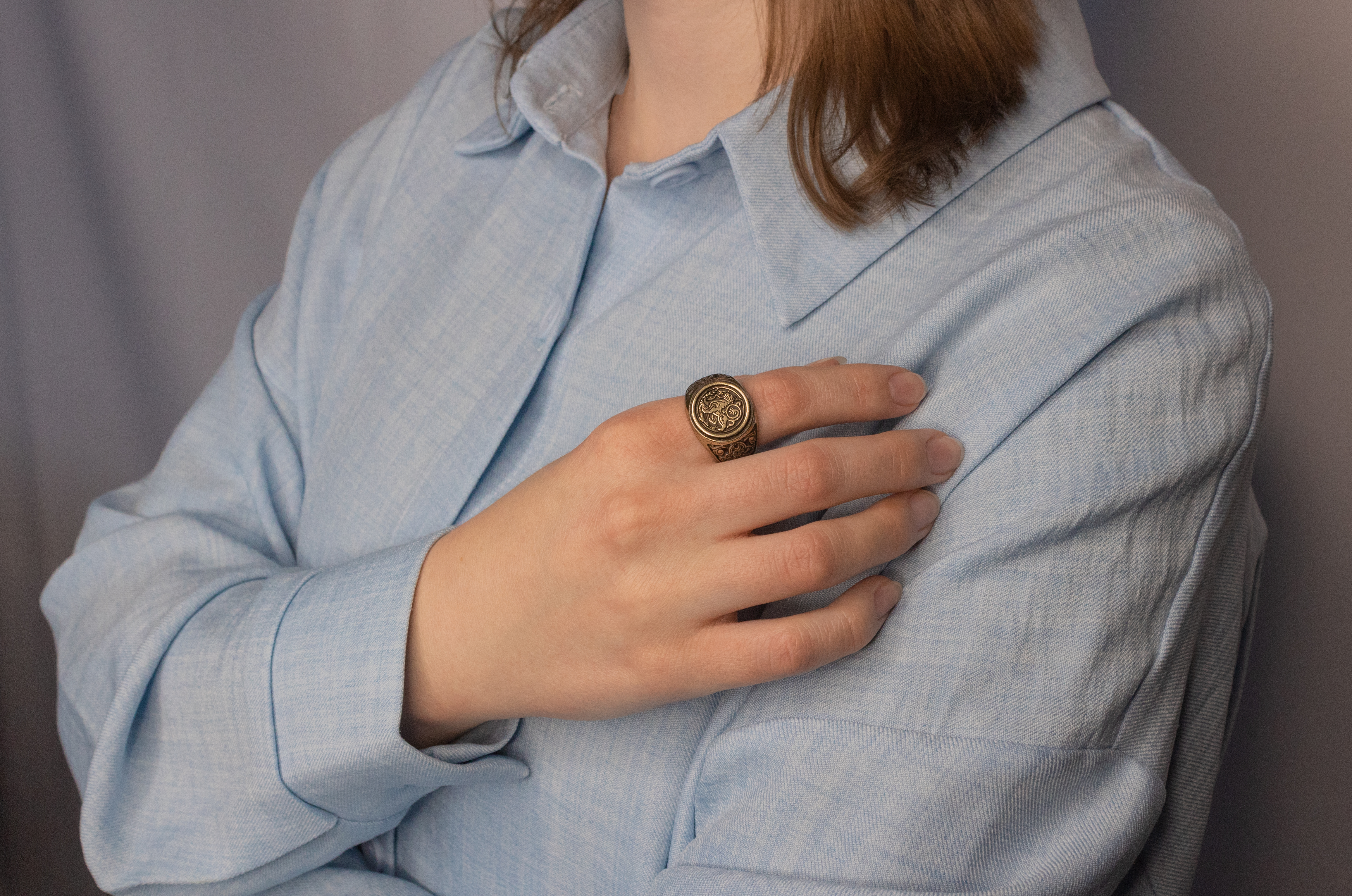 Кольцо узорчатое "Суздальский лев" круглое