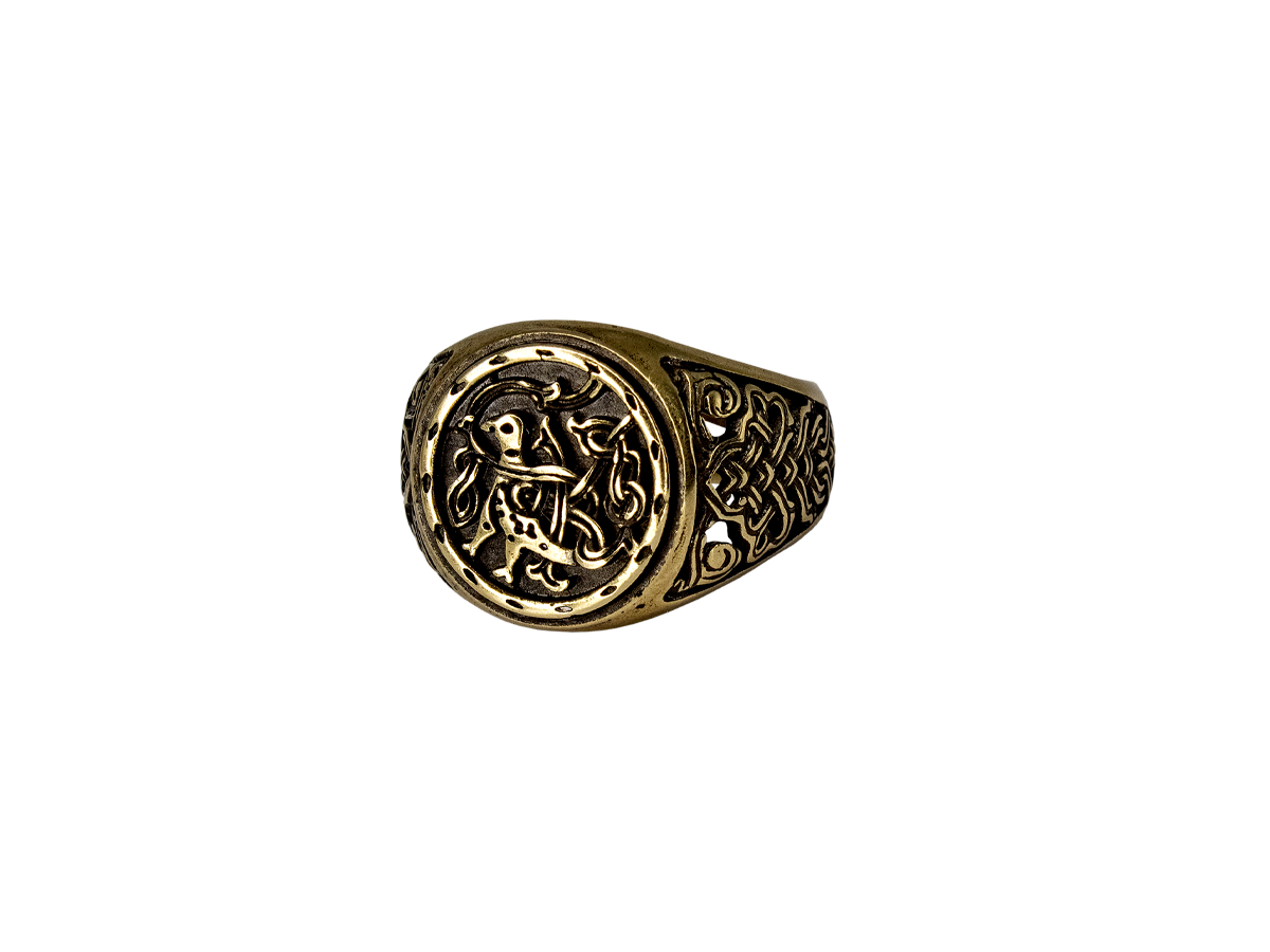 Кольцо узорчатое "Птица с переплетенным хвостом" круглое