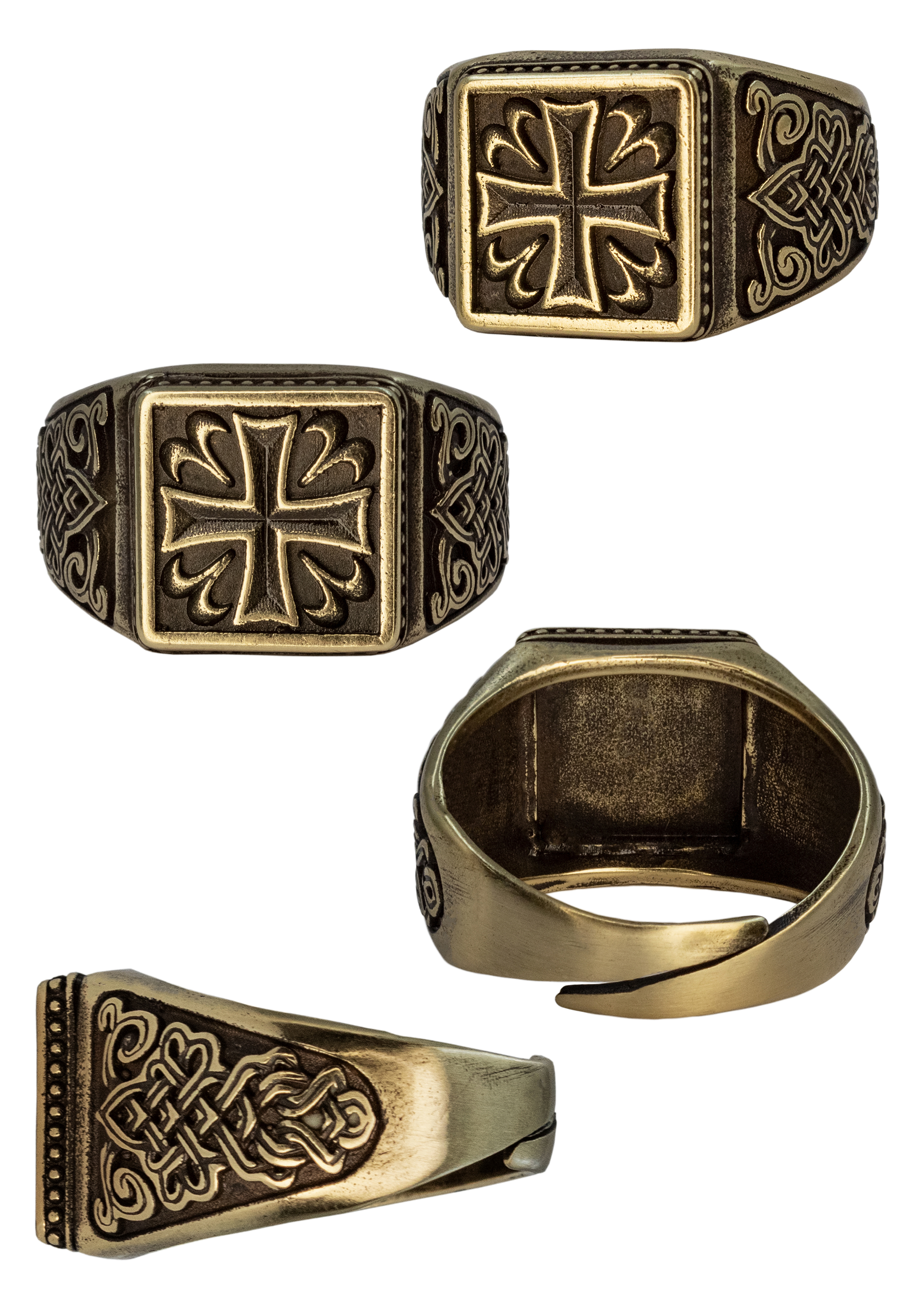 Кольцо узорчатое "Крест" квадратное