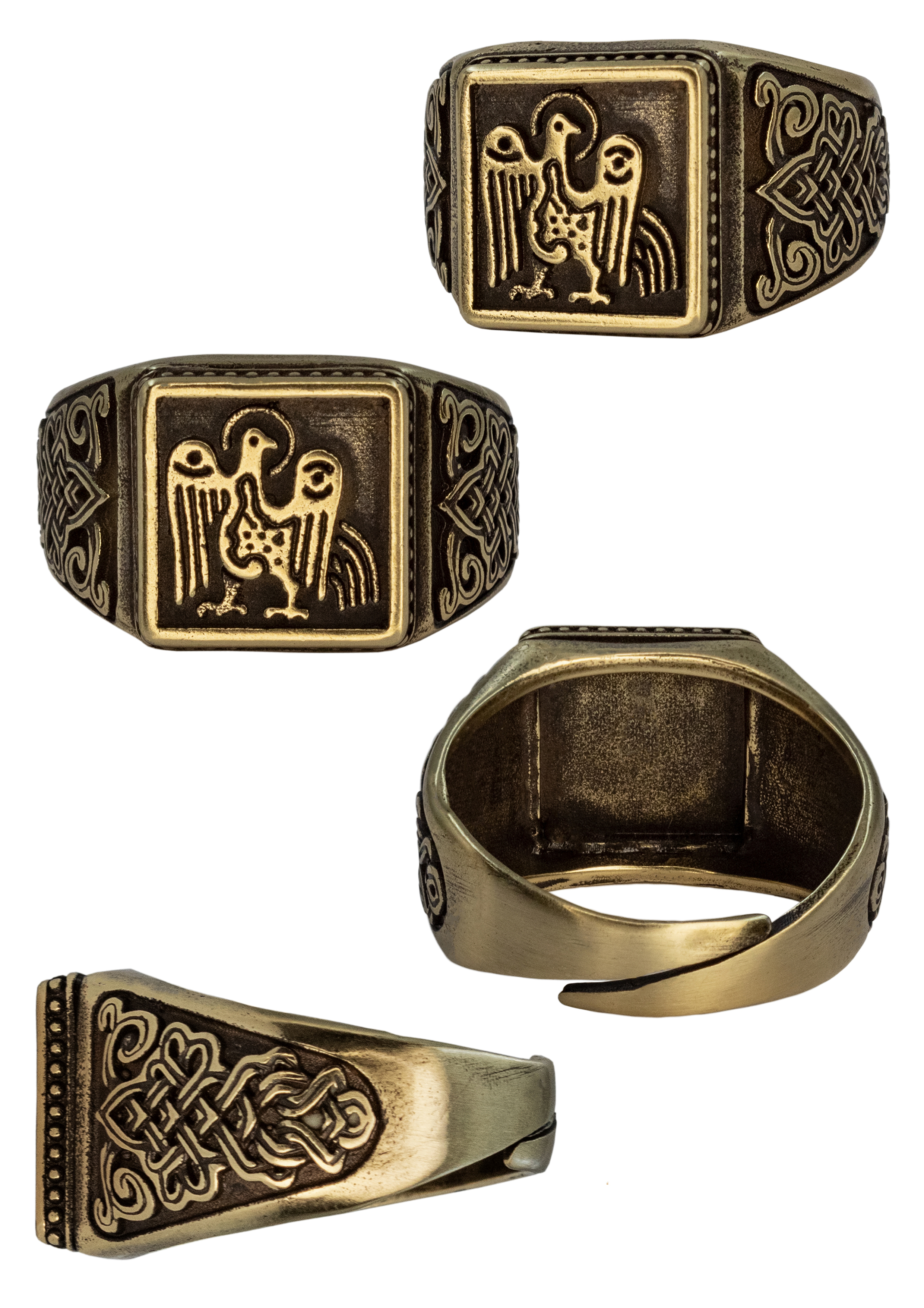 Кольцо узорчатое "Божественная птица" квадратное