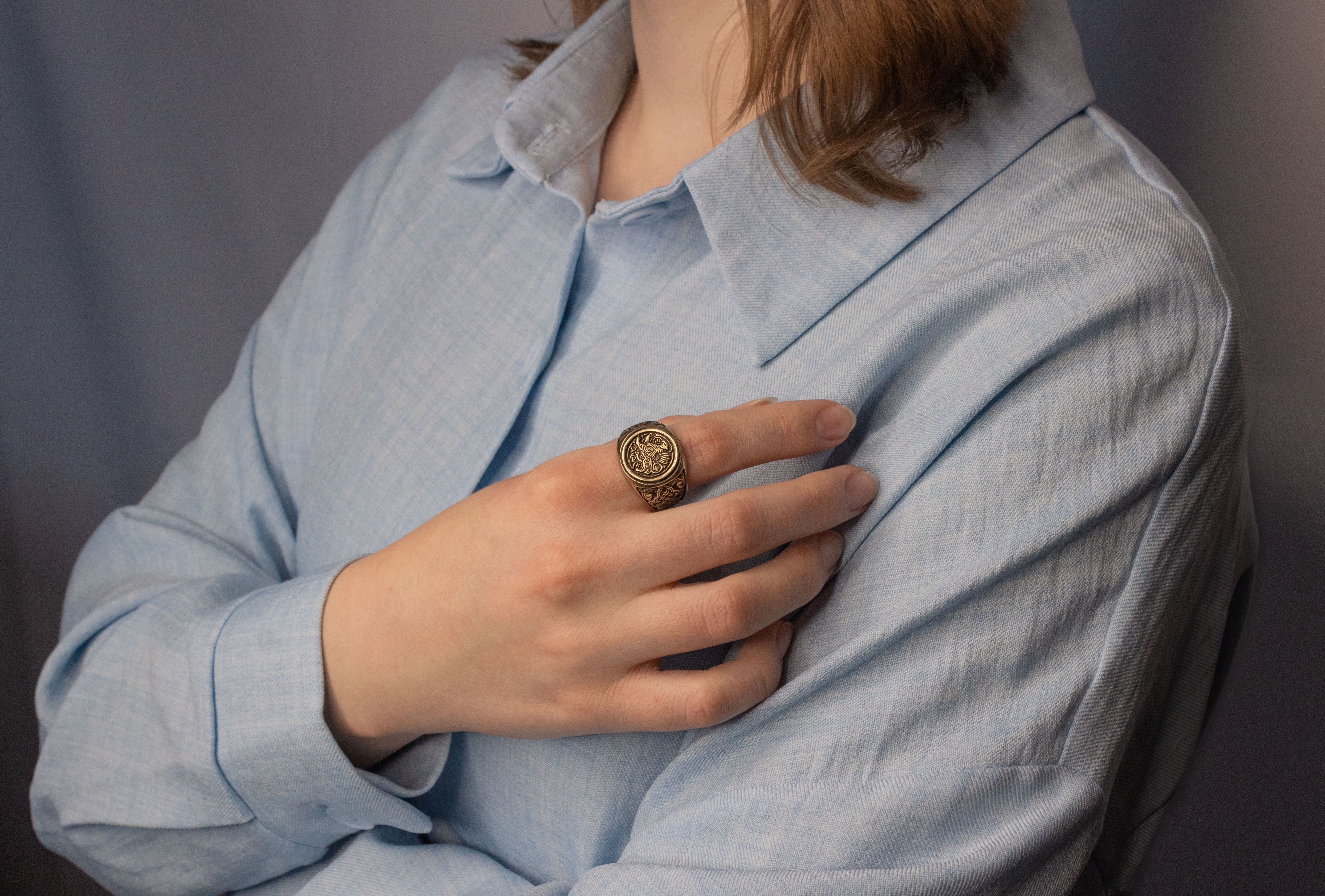 Кольцо узорчатое "Суздальский грифон" круглое